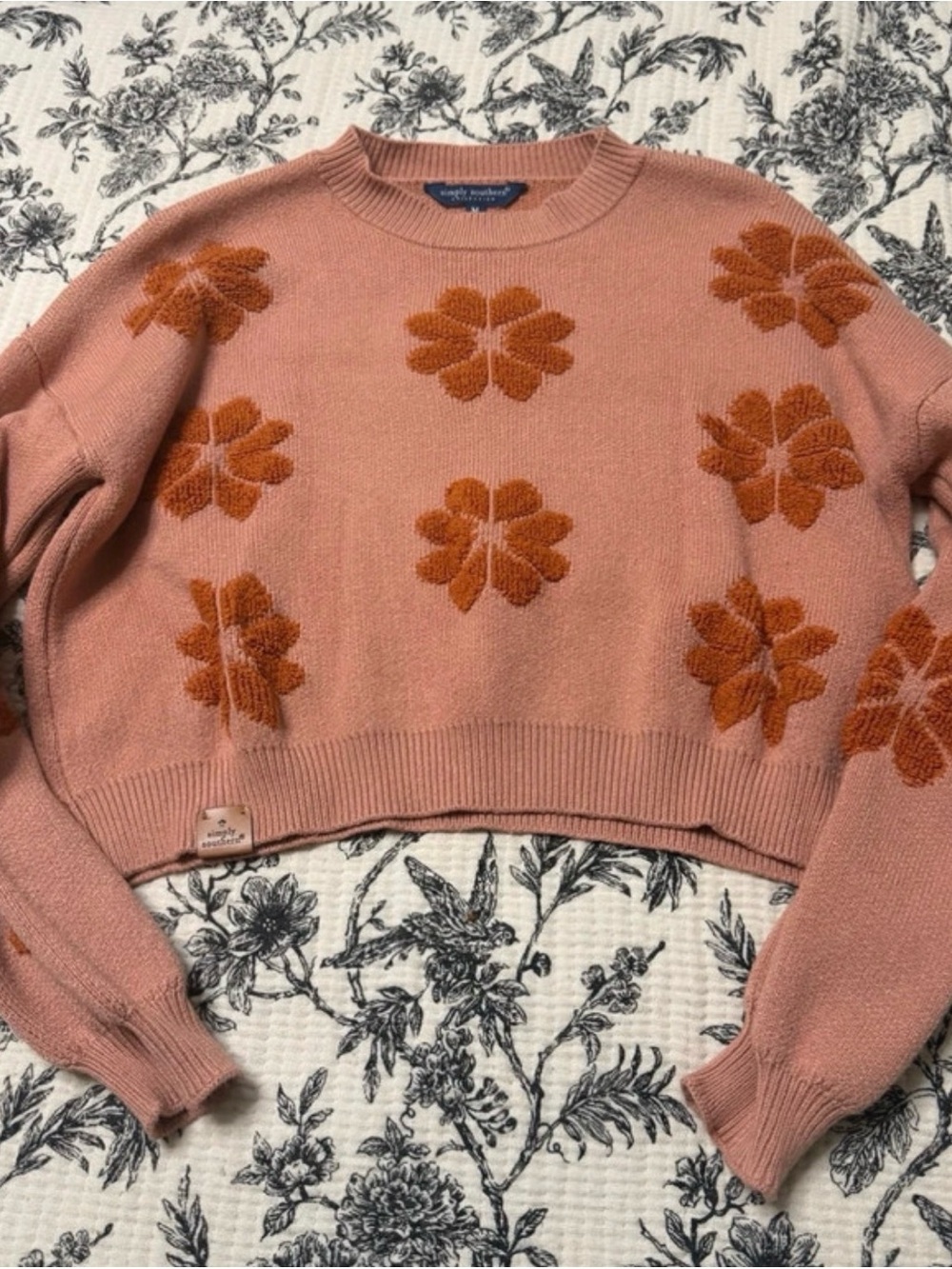 Simply Southern rust Floral cropped Crewneck Sweater - Picture 2 of 8